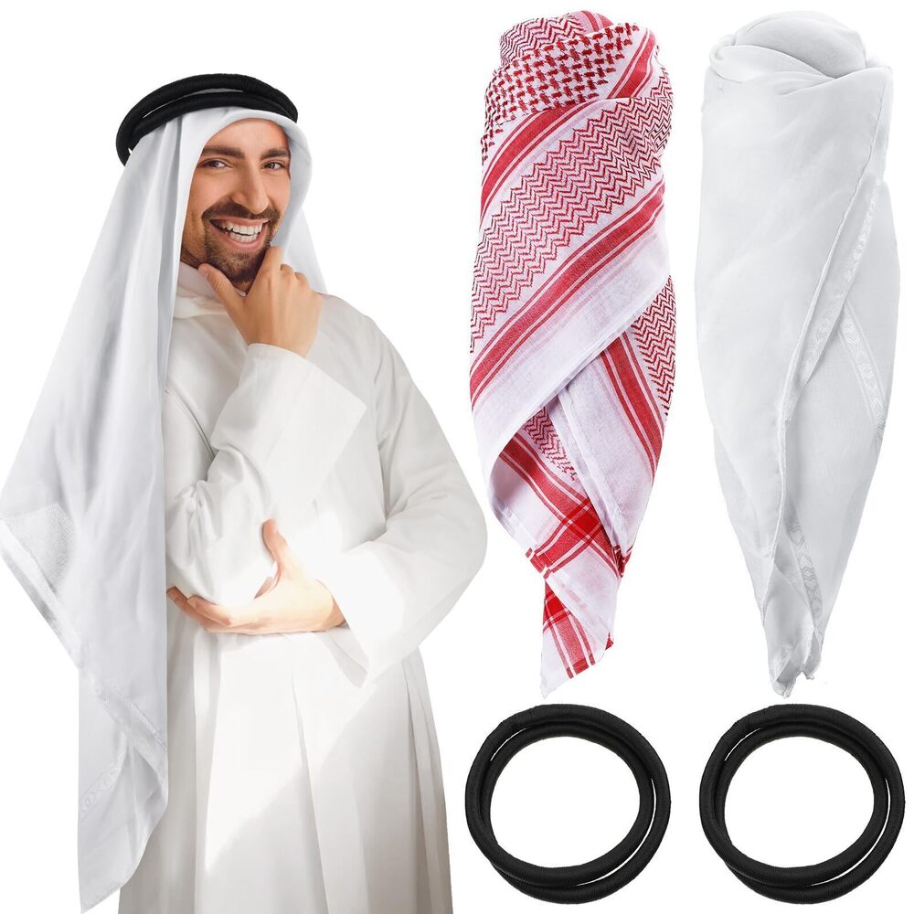 3783 2 Pcs Arab Shemagh Muslim Keffiyeh Head Scarf with Lgal Aqel Rope Arab